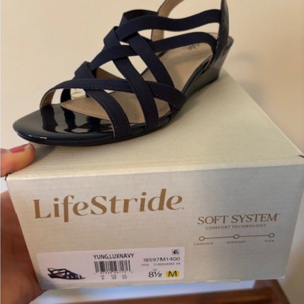 Life Stride Women's Dark Blue Wedge Sandals